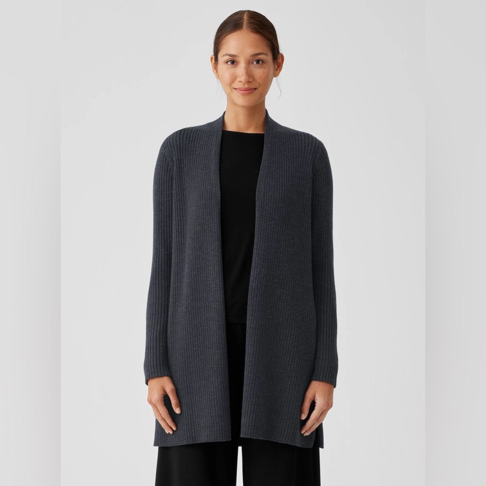 EILEEN FISHER Merino High Collar Cardigan in 100% Merino Wool Size Medium